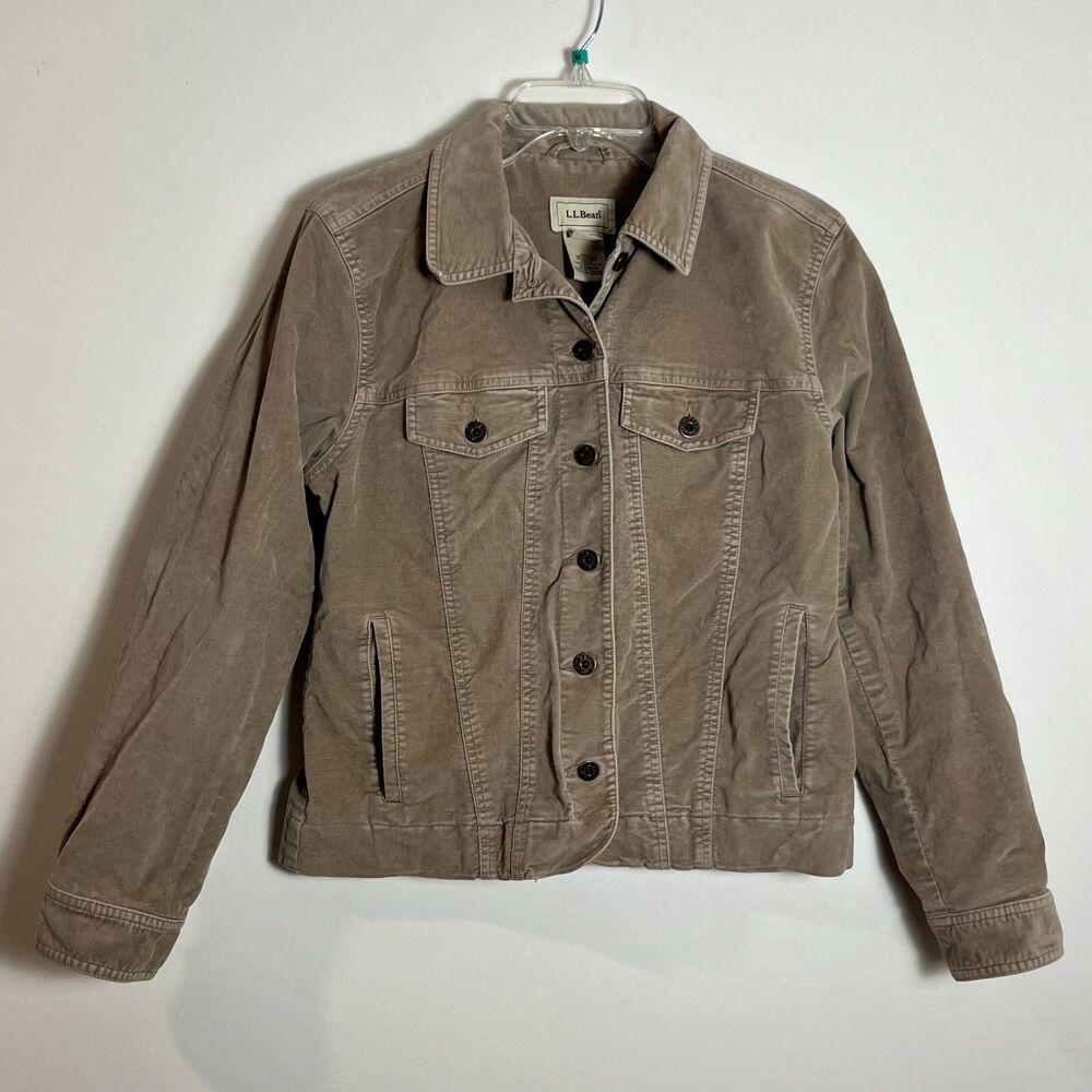 LL Bean Womens Small Corduroy Trucker Jacket Tan Taupe Cotton Blend Lined 0DDN4 - Picture 2 of 7